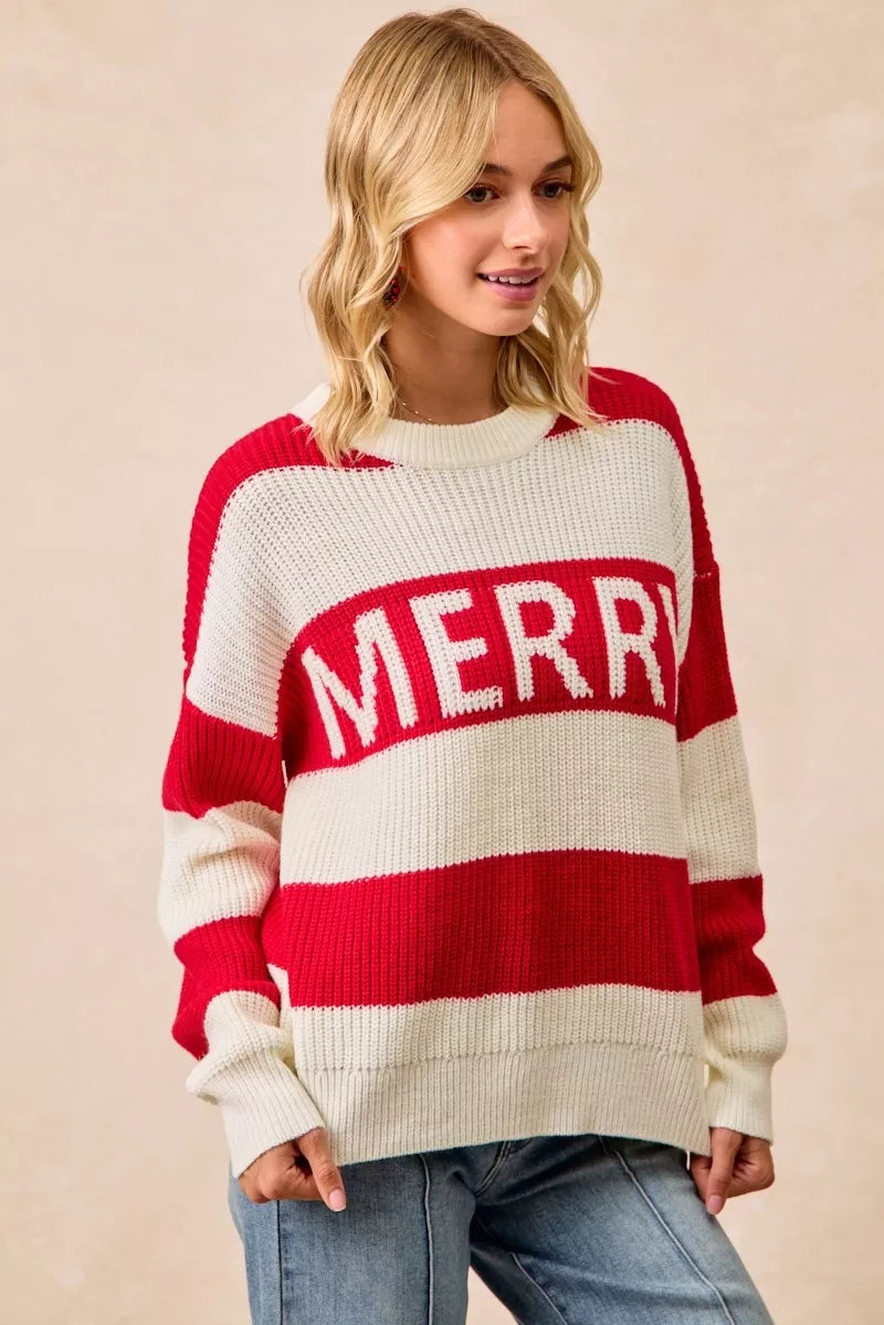BiBi Christmas Merry Lettering Sweater - FELLAURA