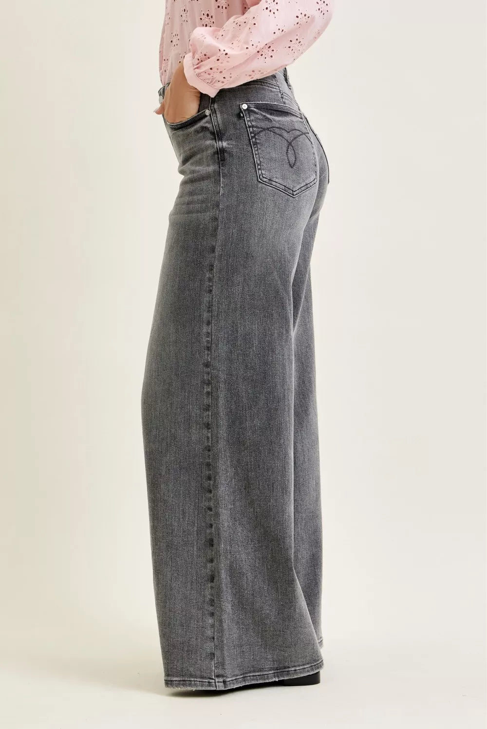 Judy Blue Mid Rise Palazzo Split Back Yoke - FELLAURA