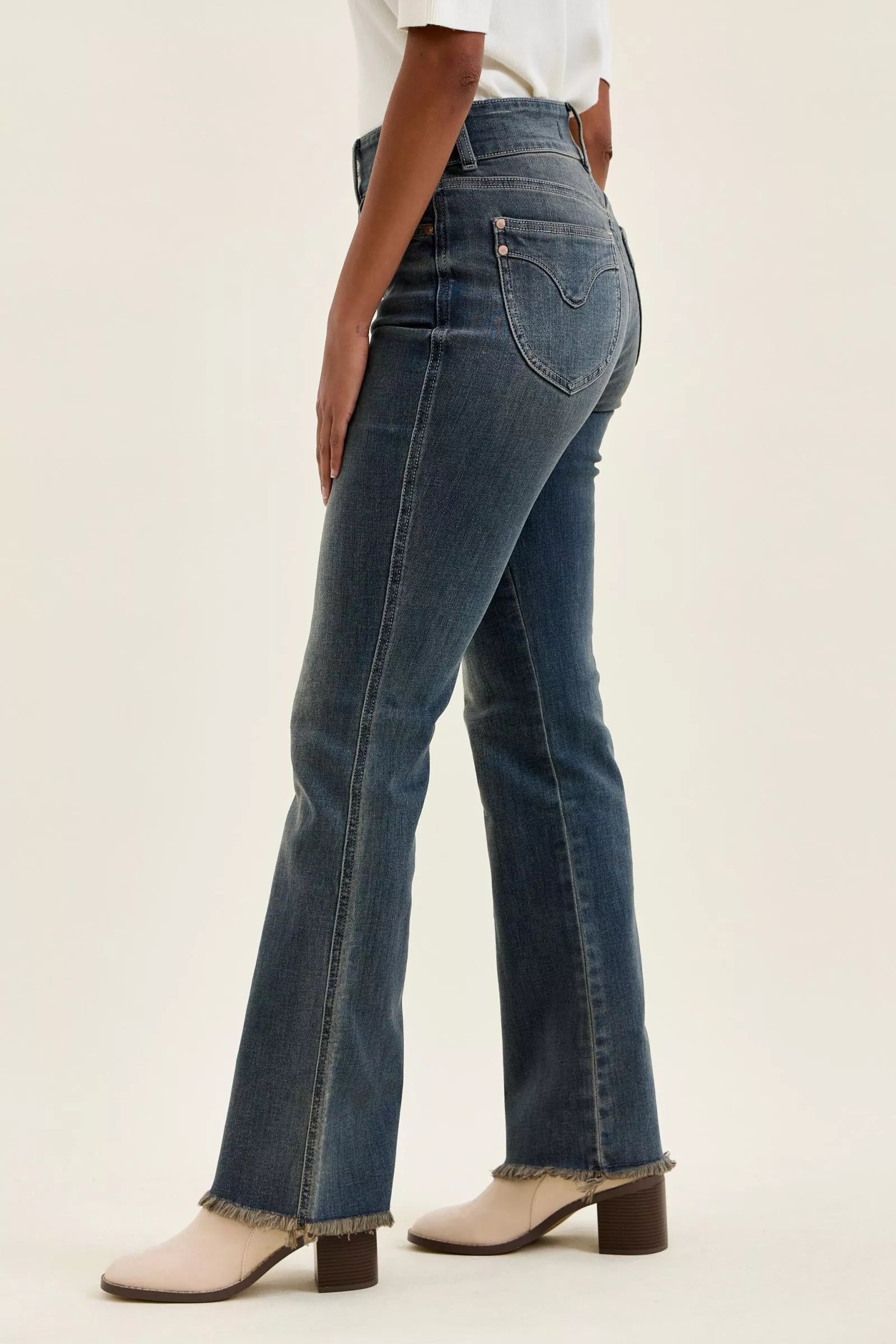 Judy Blue High Waist Double Button Frayed Hem Jeans - FELLAURA