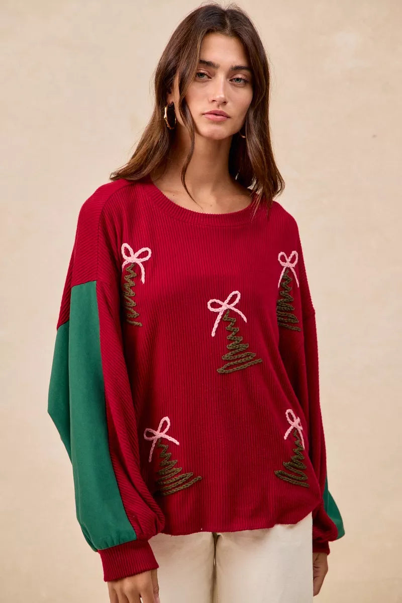 BiBi Christmas Theme Tree Embroidered Sweater - FELLAURA
