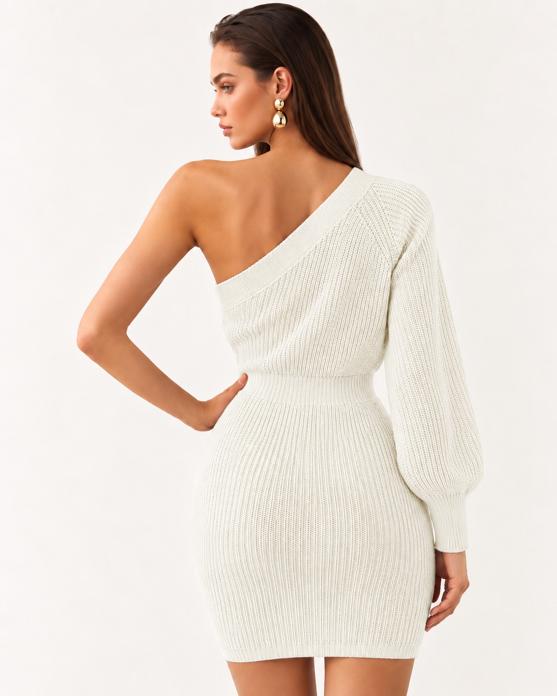 One-Shoulder Mini Sweater Dress - FELLAURA