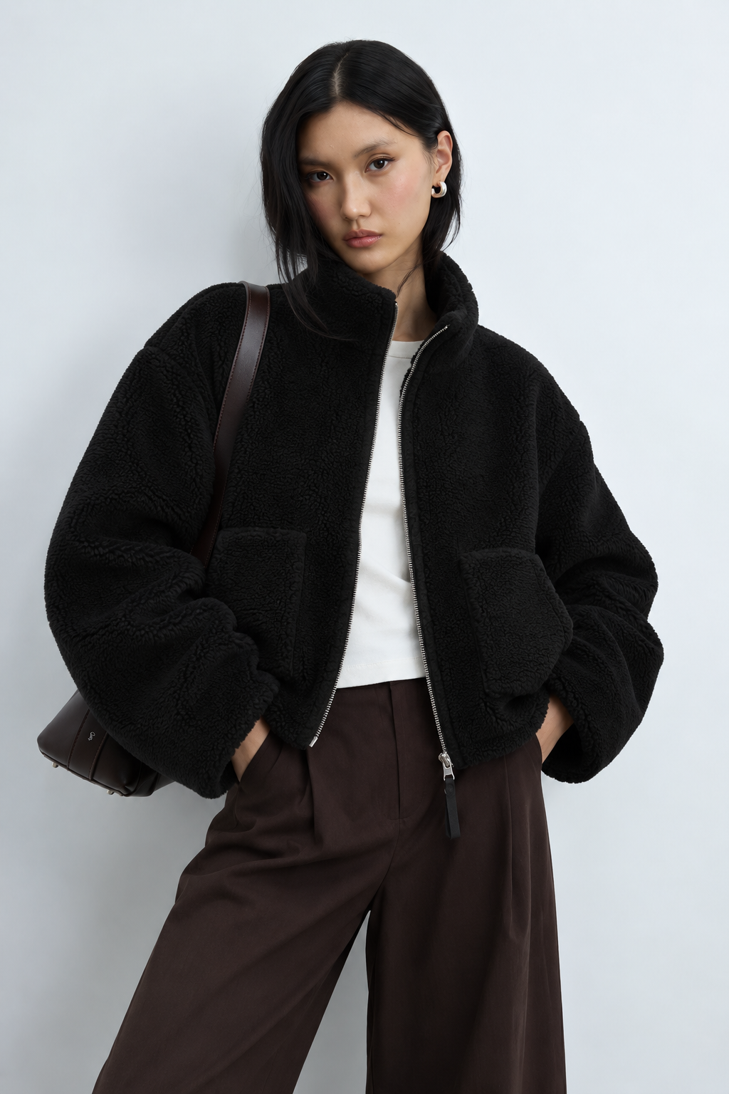 Oversized Cozy Sherpa Fleece Zip-Up Jacket