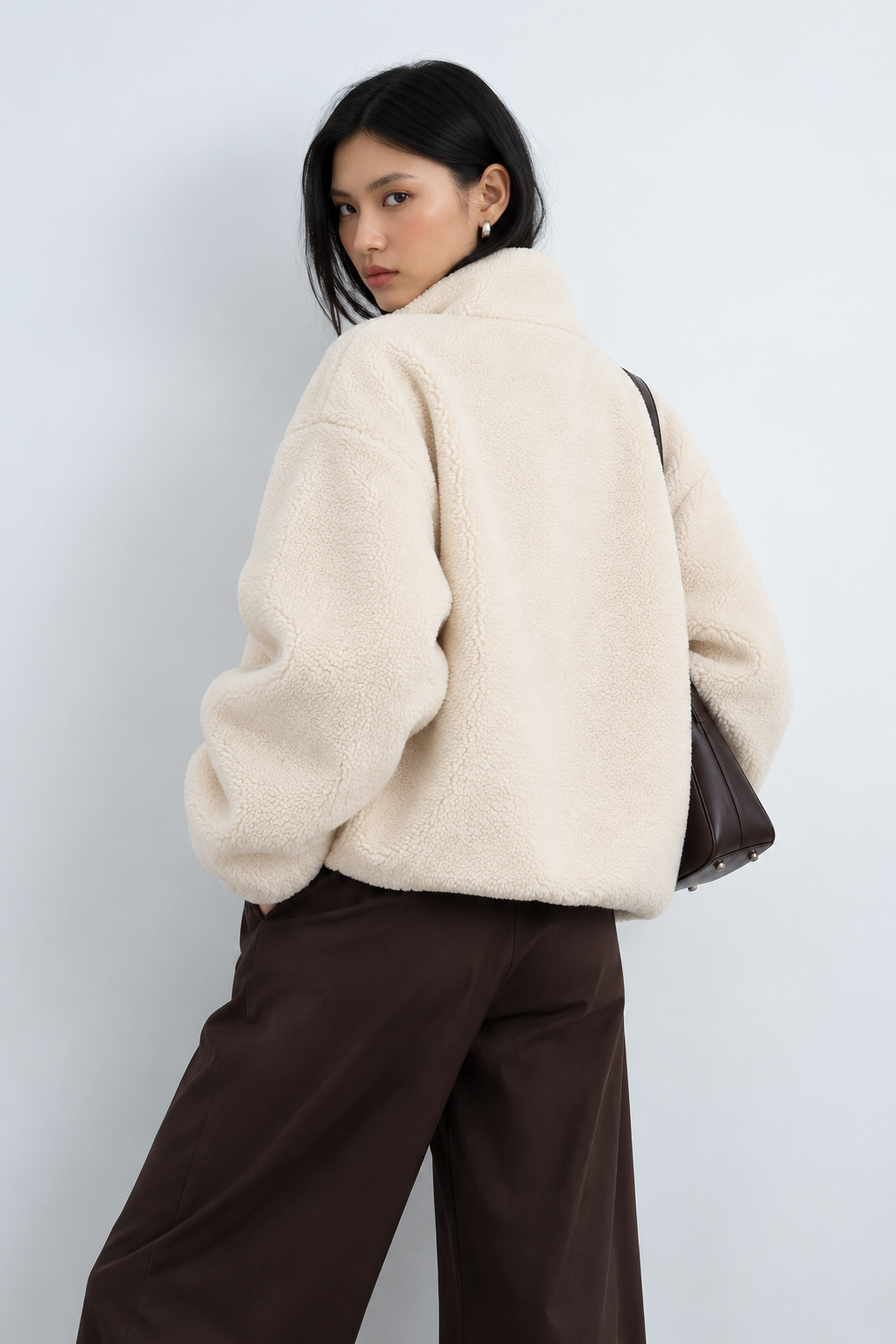 Oversized Cozy Sherpa Fleece Zip-Up Jacket