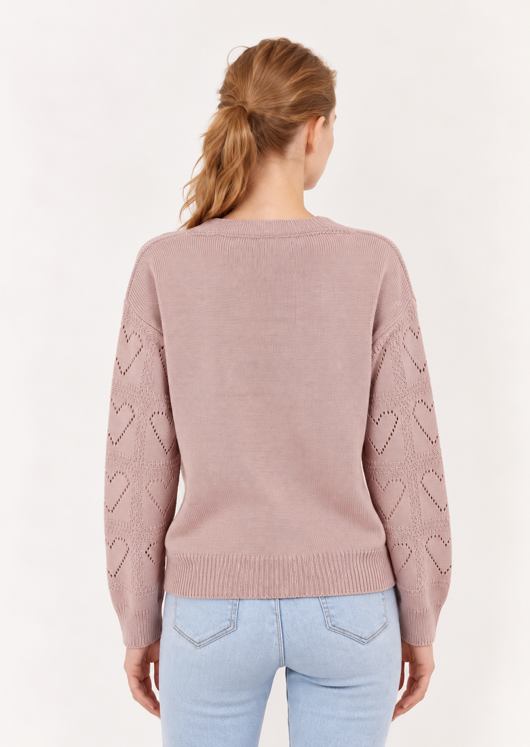 Openwork V-Neck Long Sleeve Knit Sweater - FELLAURA