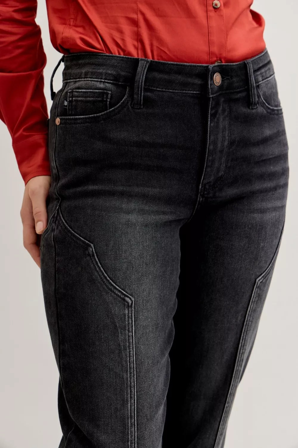 Judy Blue Mid Rise Straight Western Seam Detail Jeans - FELLAURA
