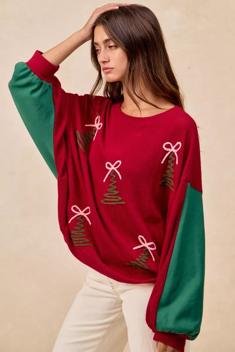 BiBi Christmas Theme Tree Embroidered Sweater - FELLAURA