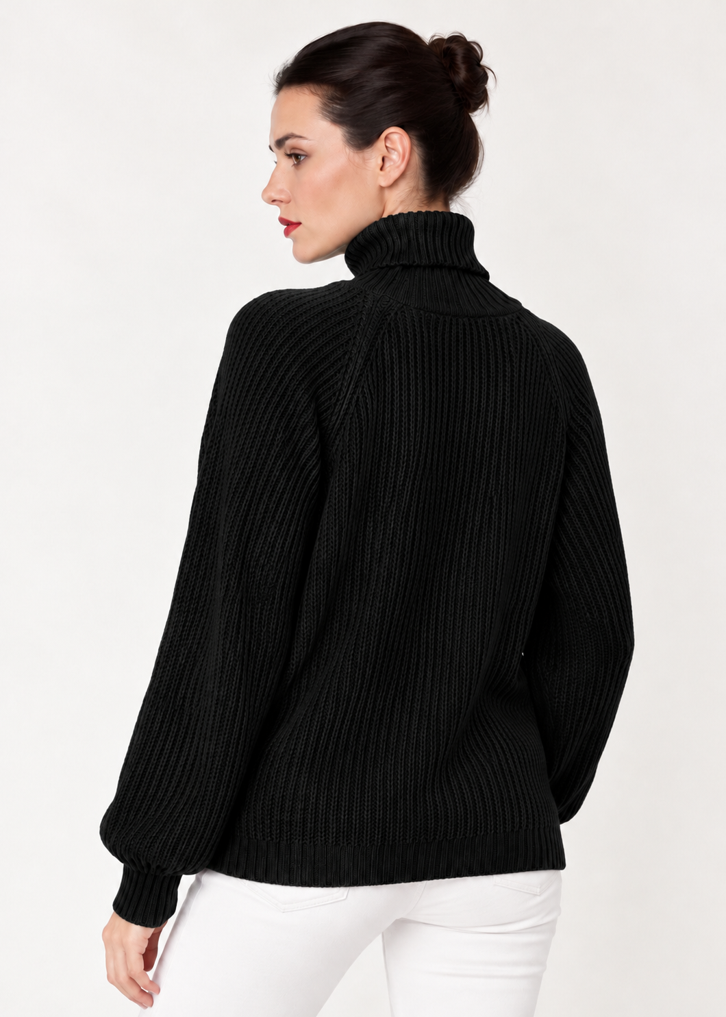 Rib-Knit Turtleneck Pullover Sweater - FELLAURA