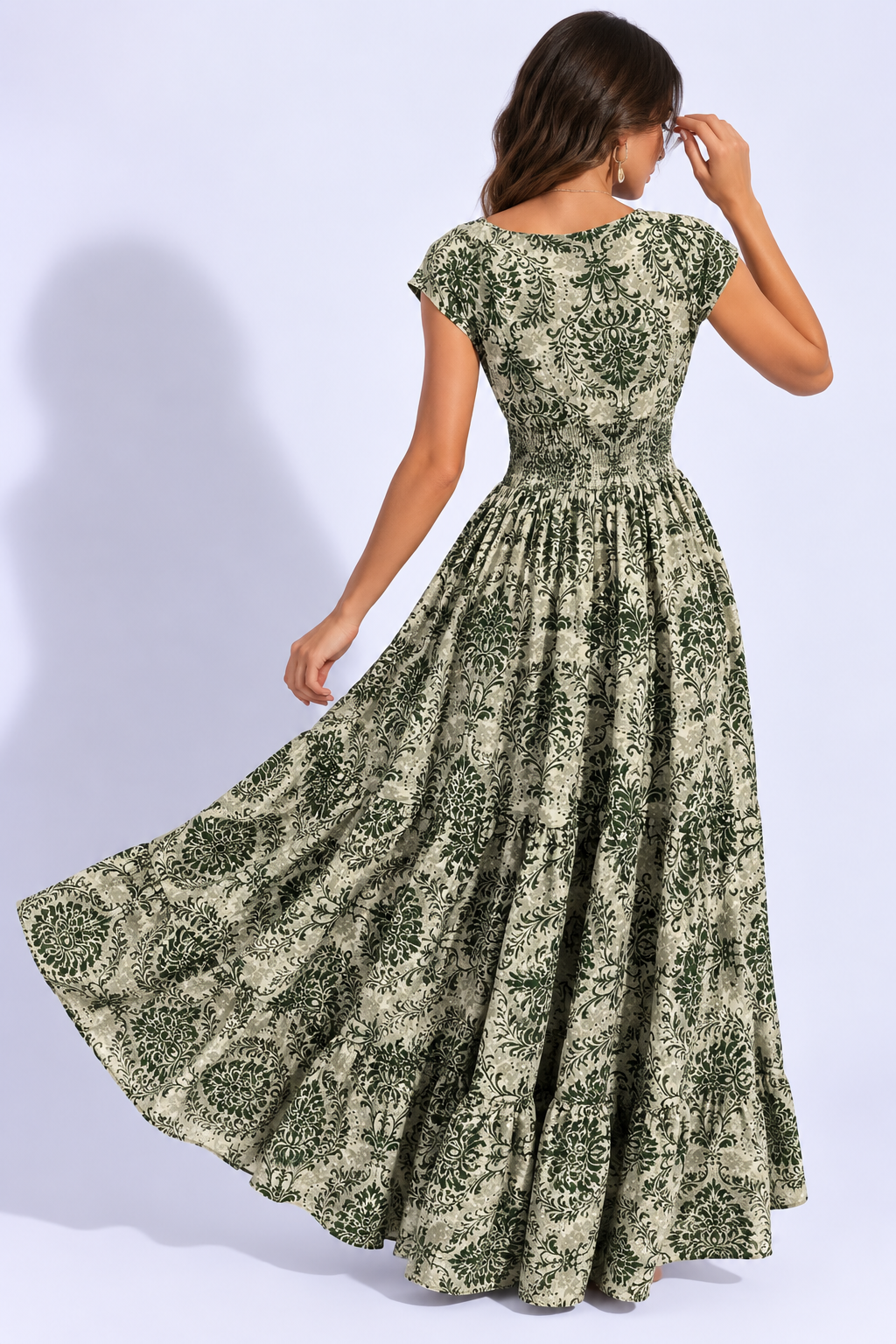 Printed Cap Sleeve Maxi Dress