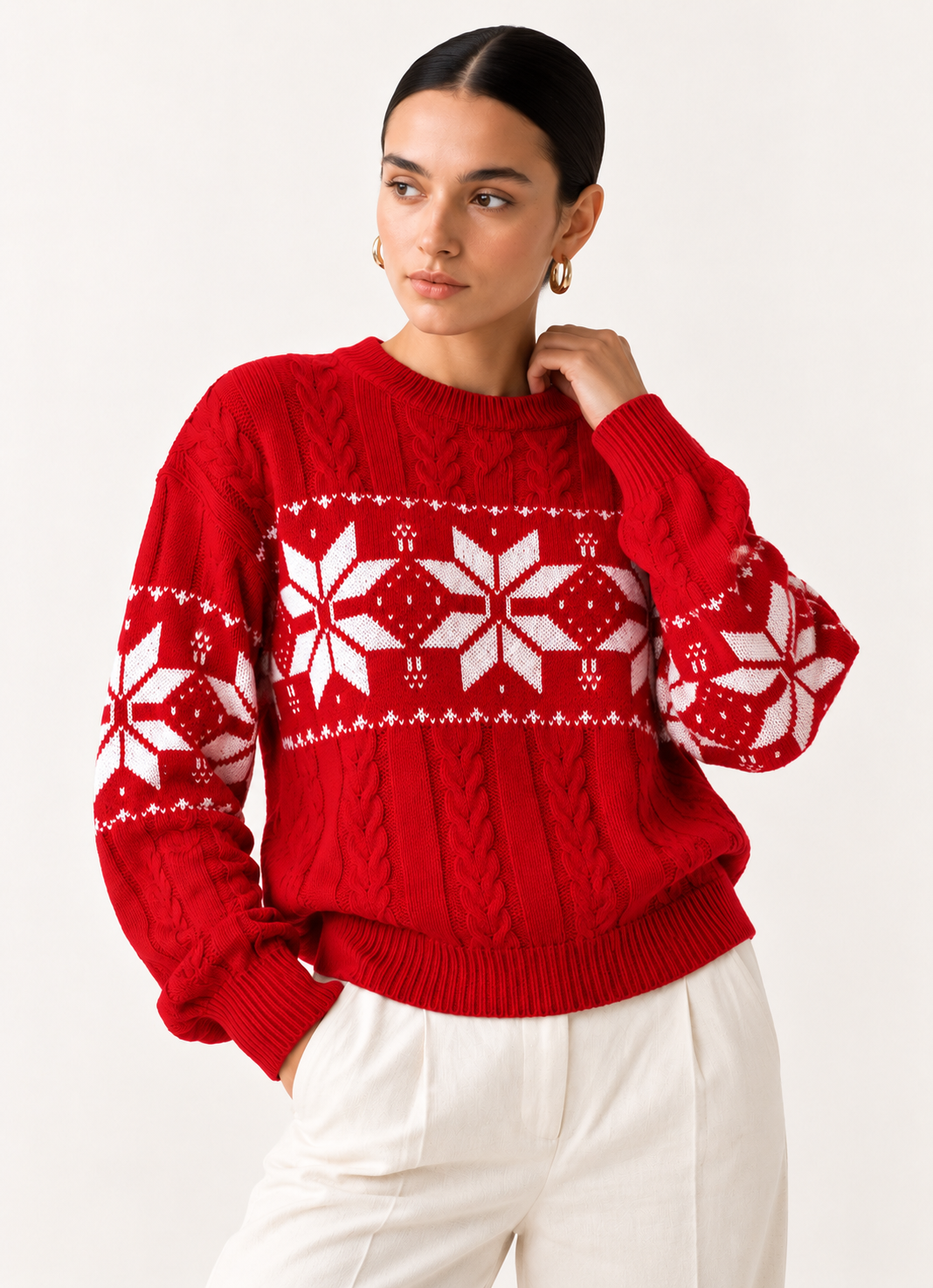 Christmas Snowflake Cable Knit Sweater
