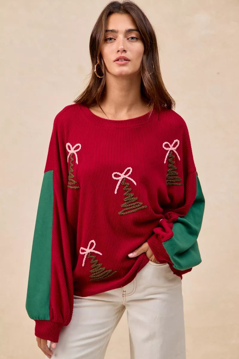 BiBi Christmas Theme Tree Embroidered Sweater - FELLAURA