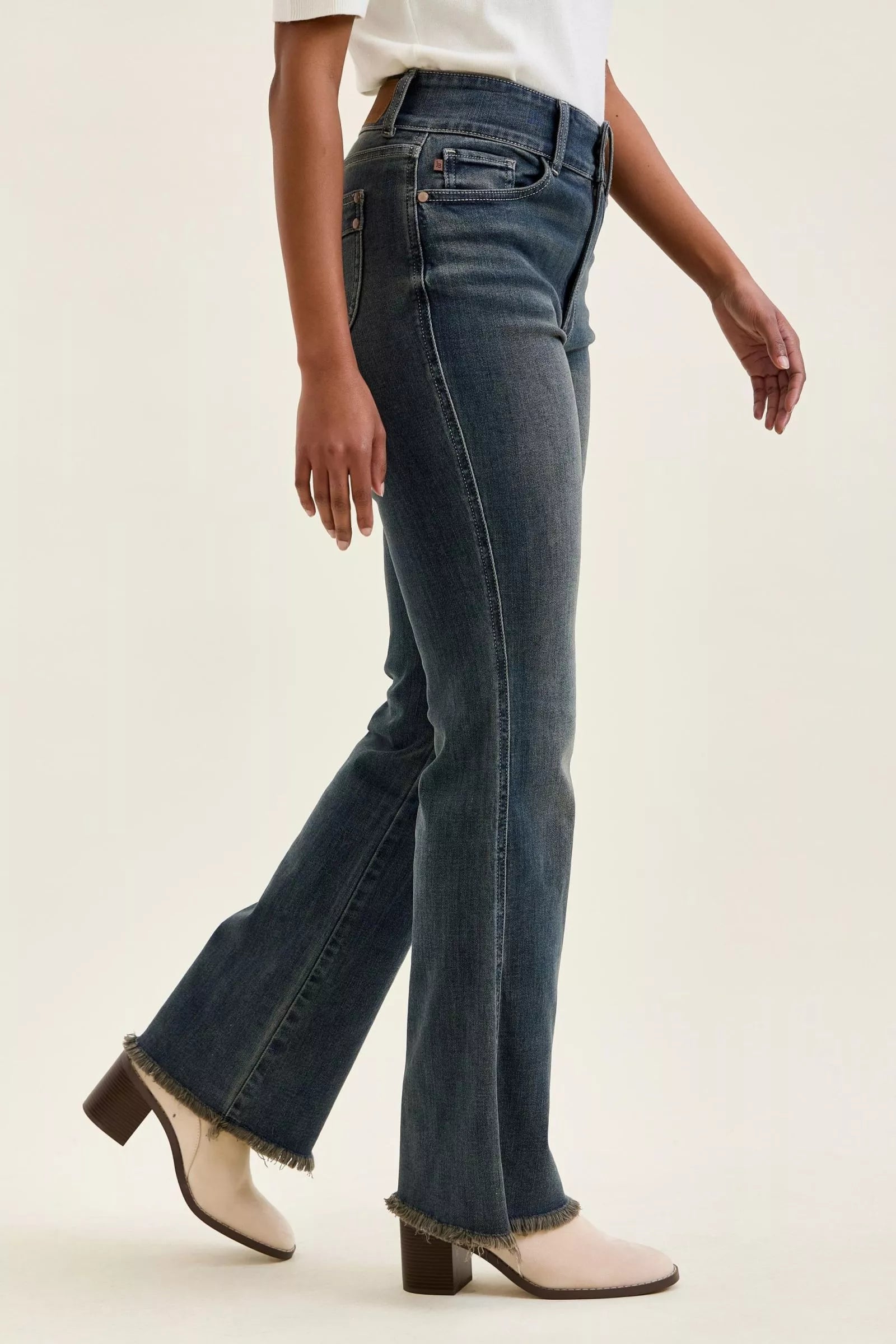 Judy Blue High Waist Double Button Frayed Hem Jeans - FELLAURA