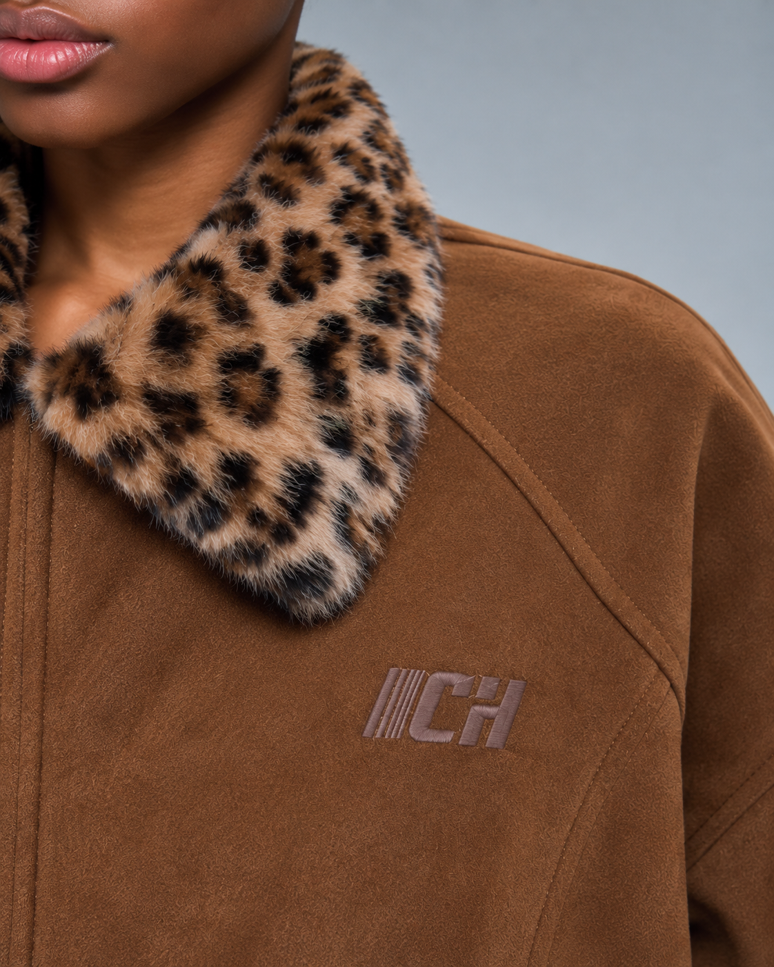 Faux Fur Collar Zip Up Jacket