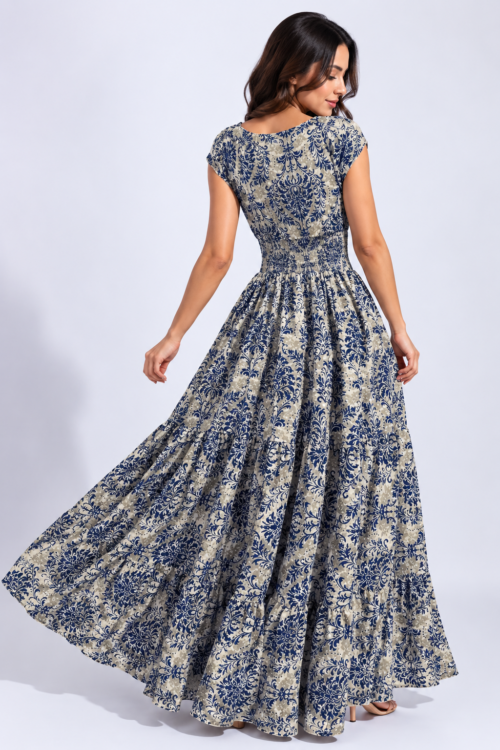 Printed Cap Sleeve Maxi Dress
