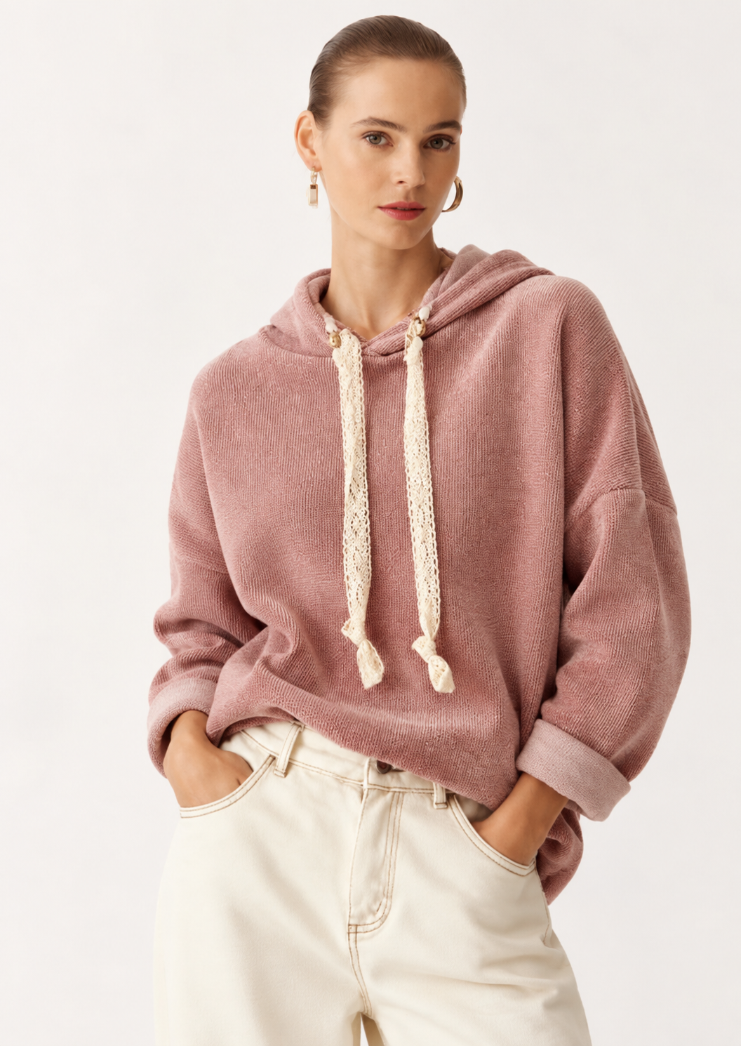 Drawstring Dropped Shoulder Hoodie
