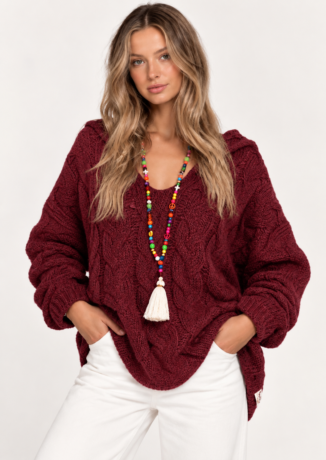 Cable-Knit Hooded Long Sleeve Sweater - FELLAURA