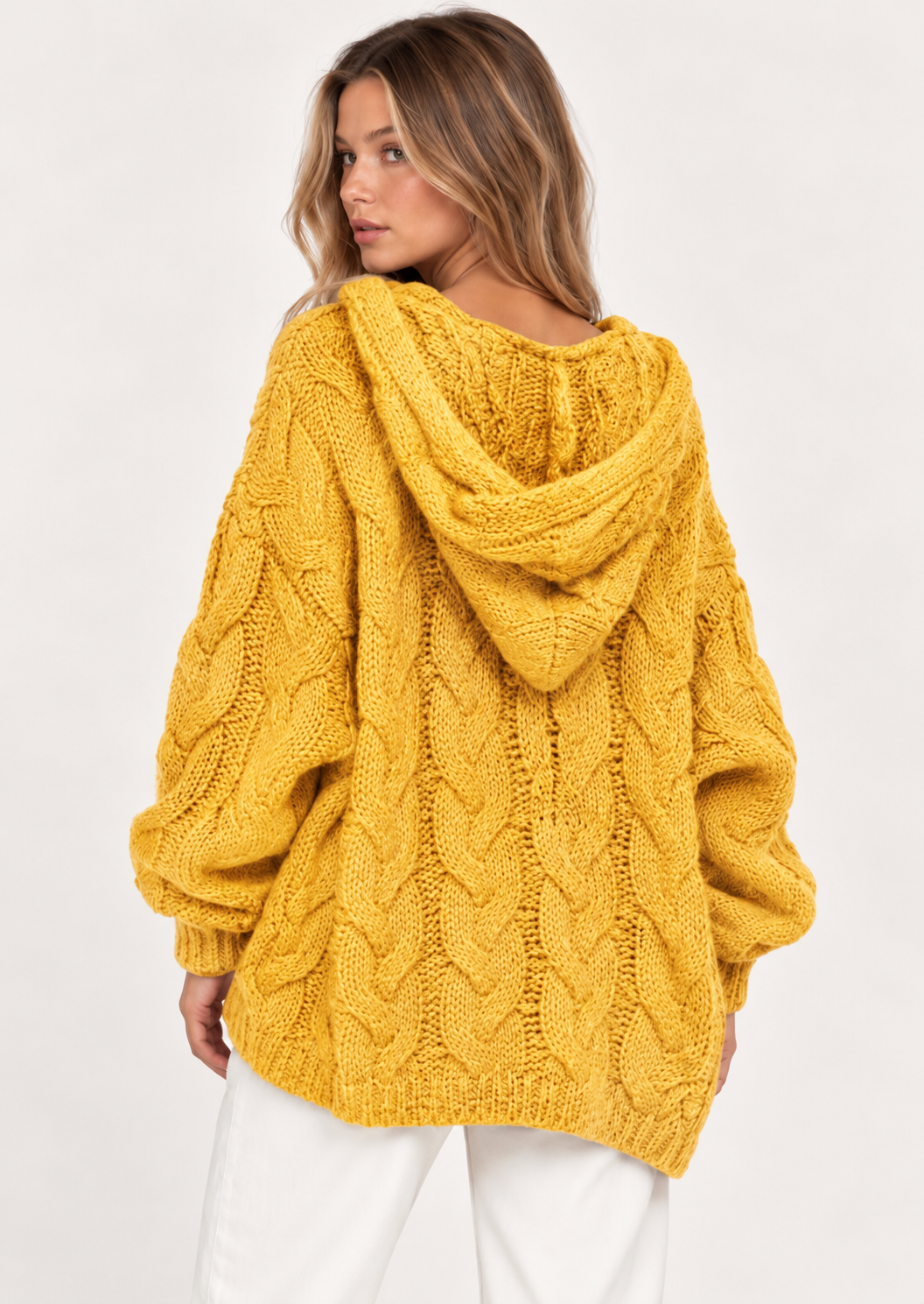 Cable-Knit Hooded Long Sleeve Sweater - FELLAURA