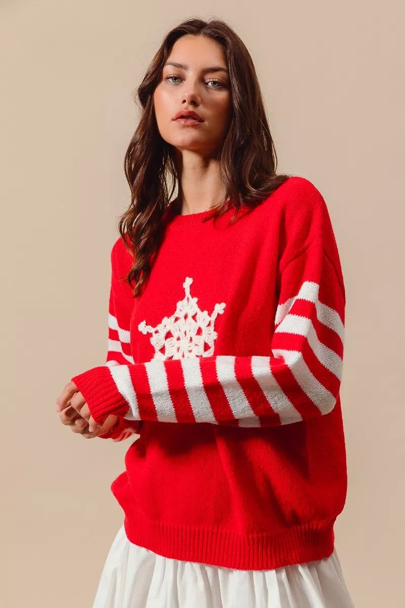 SO ME Christmas Snowflake Crochet Embellished Sweater - FELLAURA
