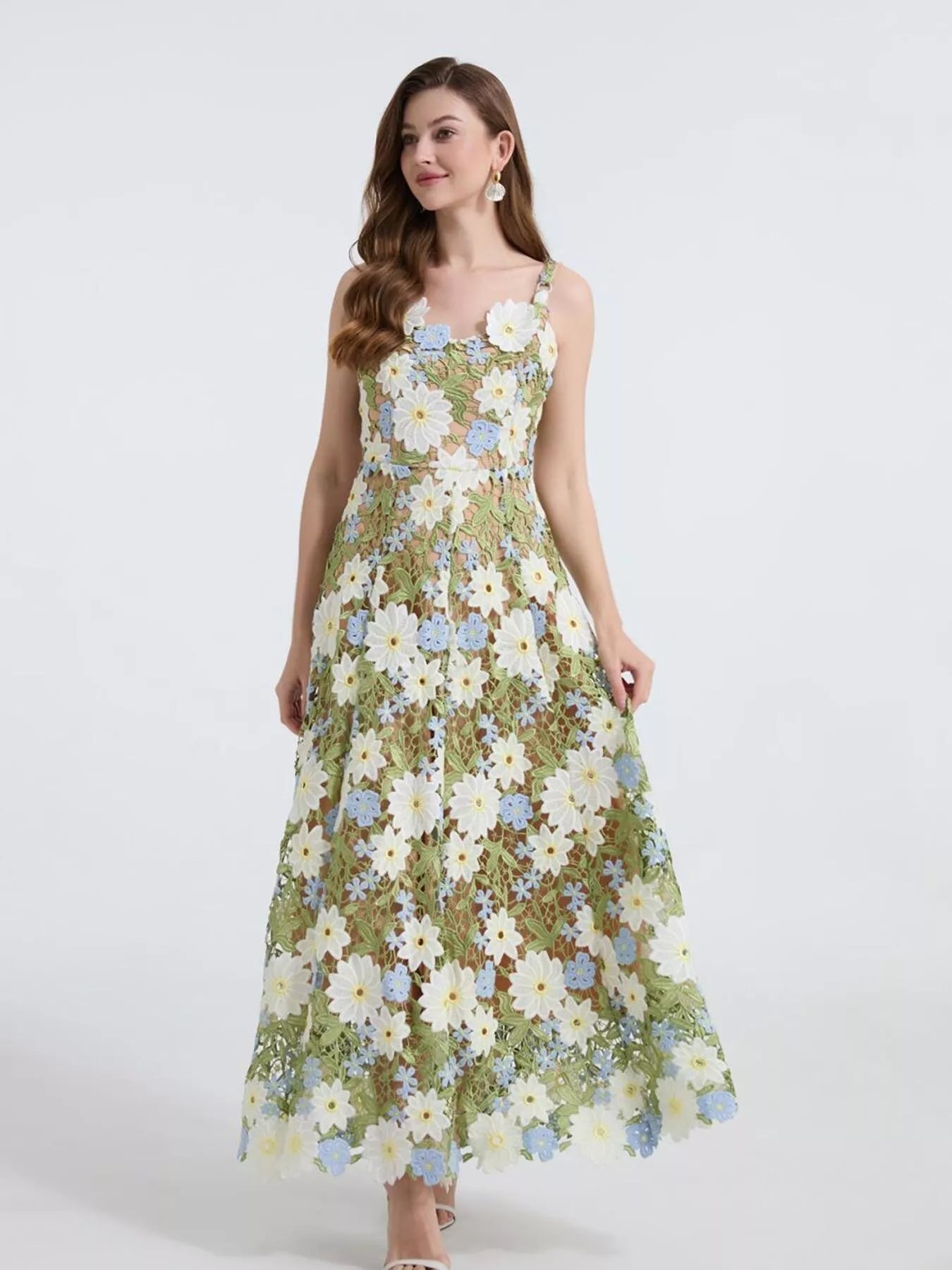 Stylish Floral Embroidered Maxi Dress - FELLAURA