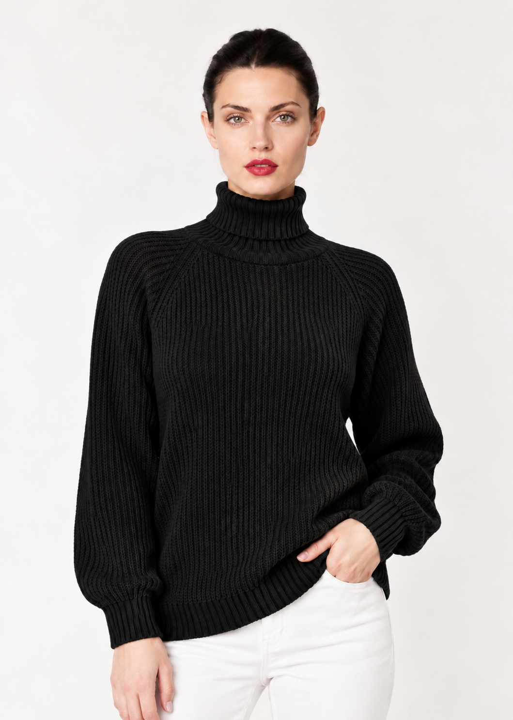 Rib-Knit Turtleneck Pullover Sweater - FELLAURA