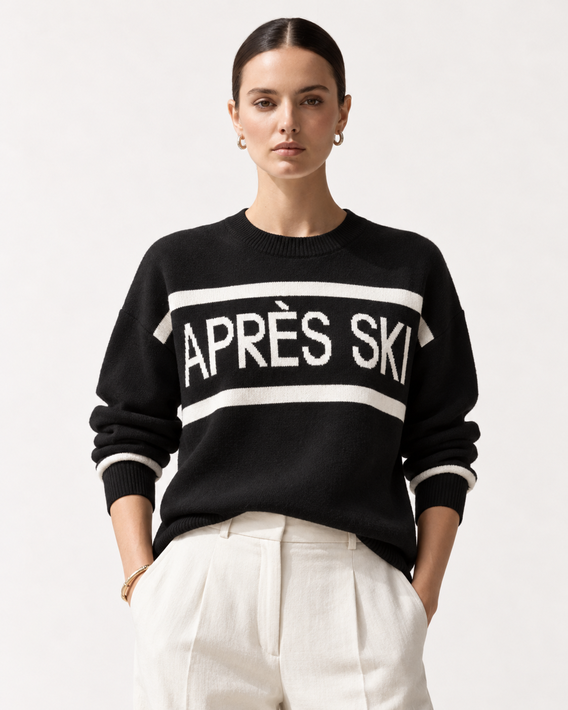 Letter Crew Neck Dropped Shoulder Sweater - FELLAURA