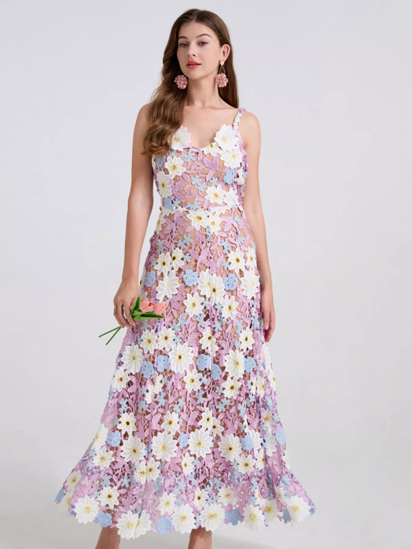 Stylish Floral Embroidered Maxi Dress - FELLAURA