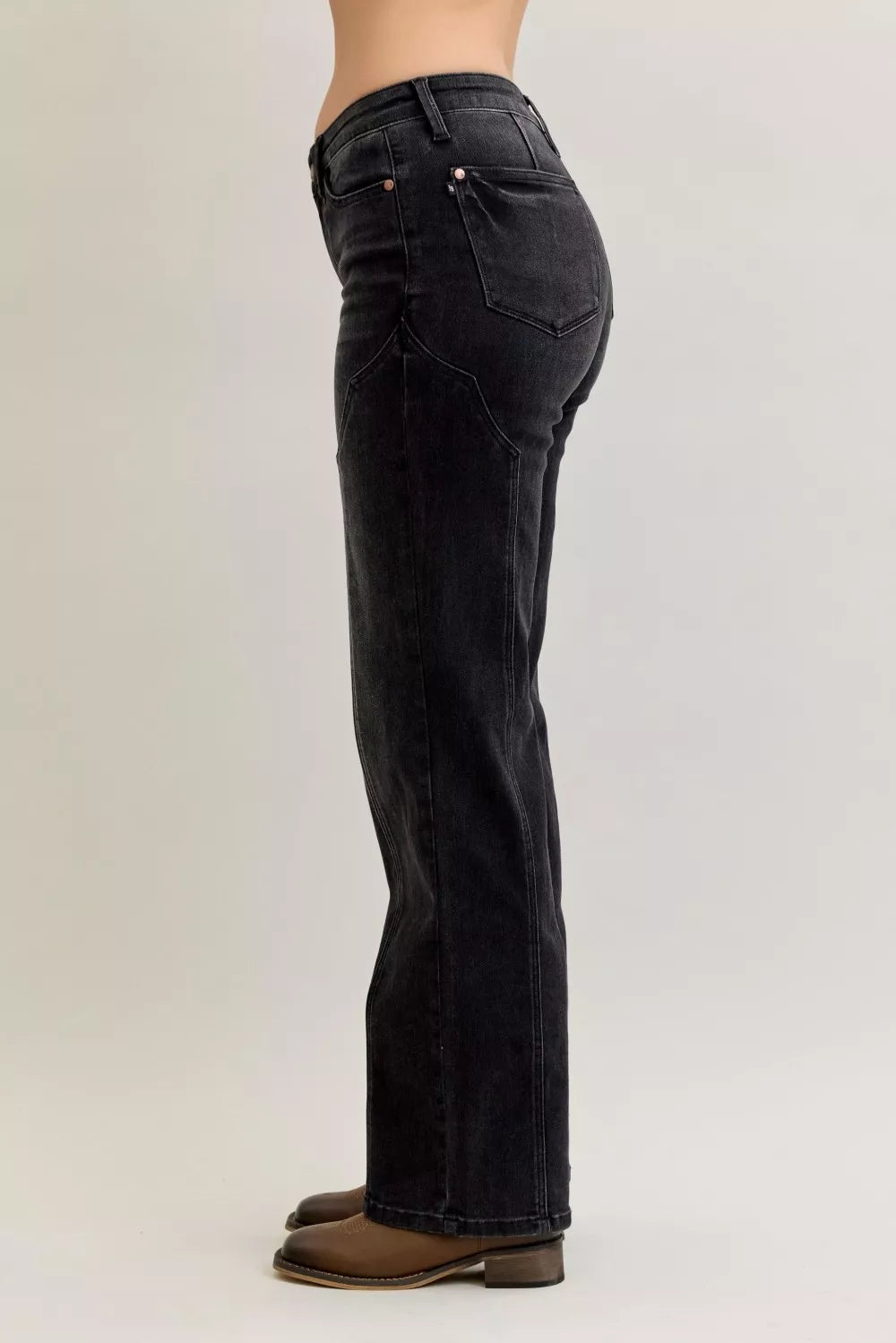 Judy Blue Mid Rise Straight Western Seam Detail Jeans - FELLAURA