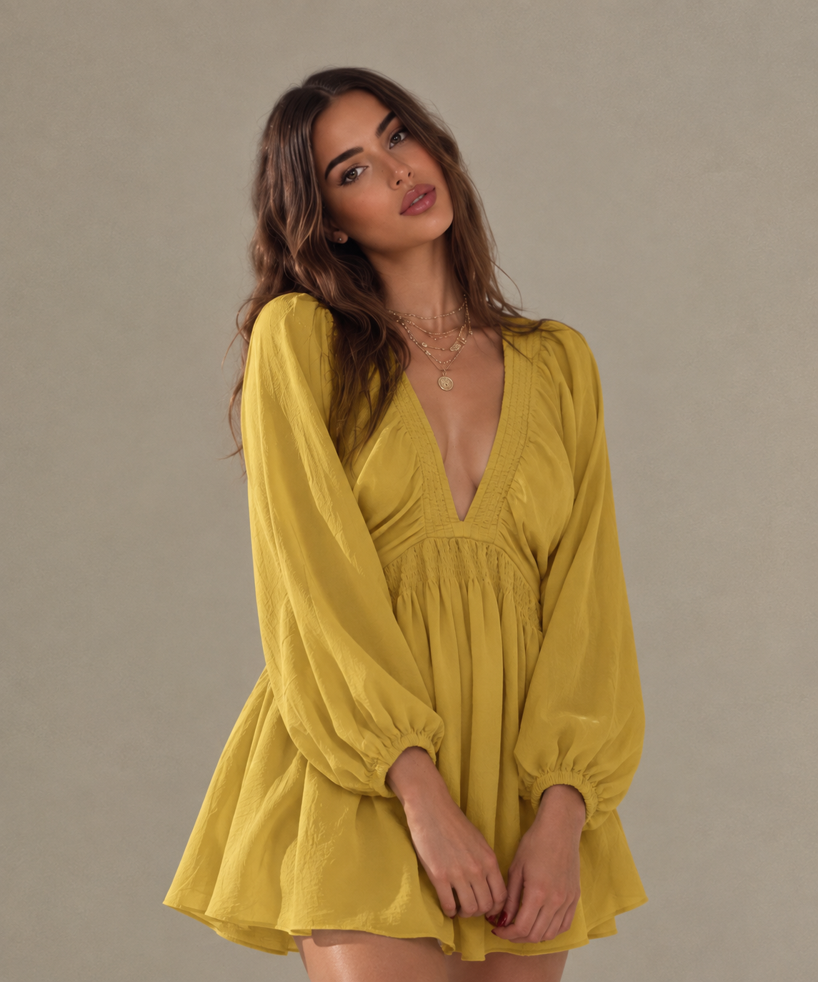 Textured V-Neck Mini Dress