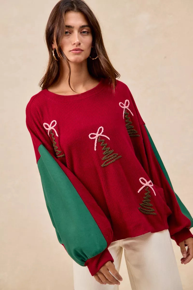 BiBi Christmas Theme Tree Embroidered Sweater - FELLAURA