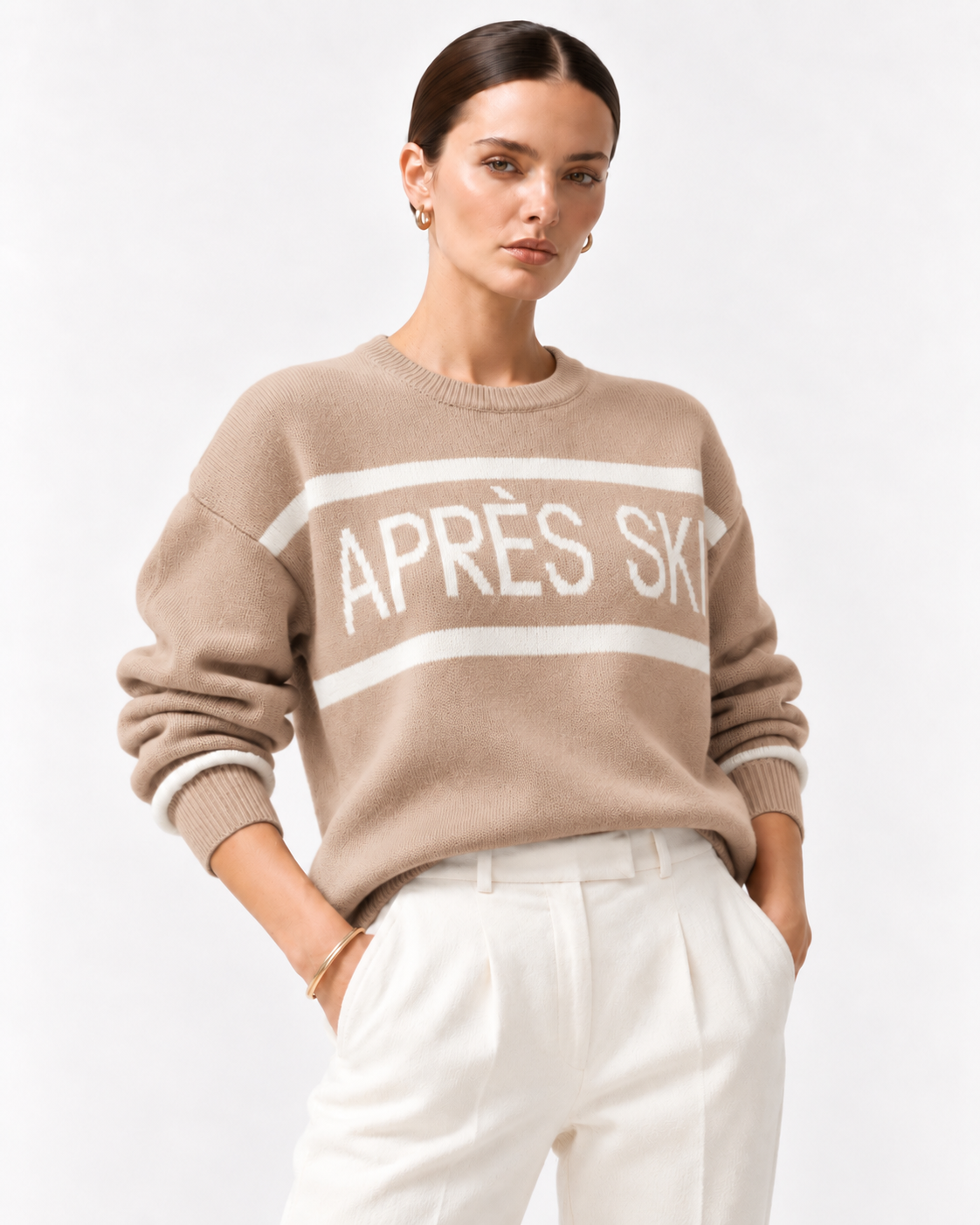 Letter Crew Neck Dropped Shoulder Sweater - FELLAURA