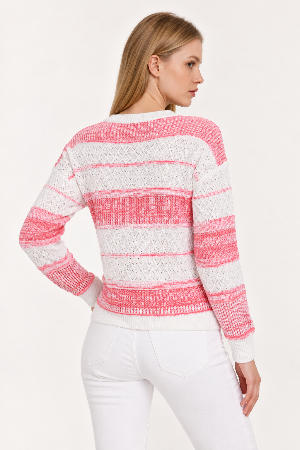 Two-Tone Side Slit Long Sleeve Sweater - FELLAURA