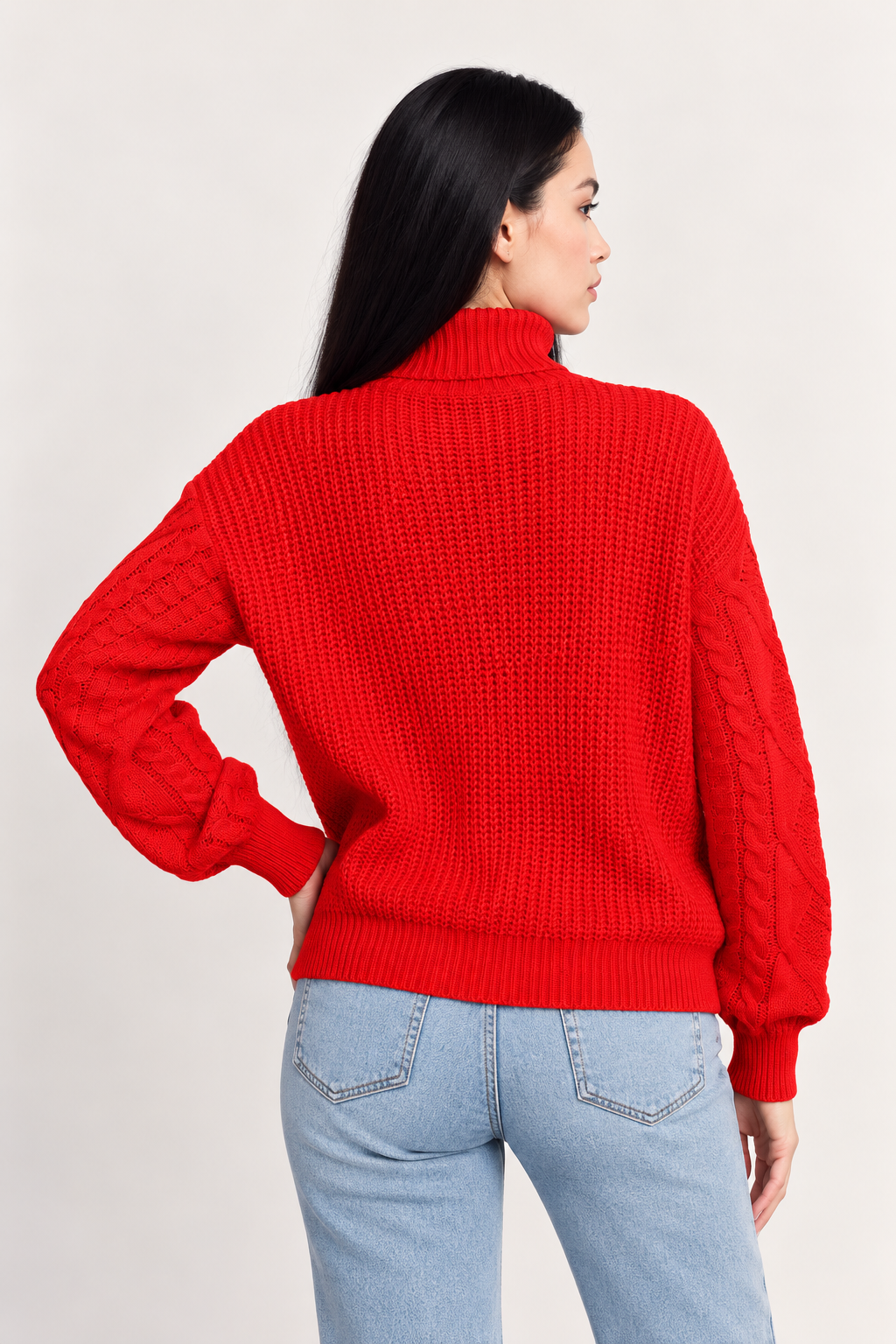 Cable-Knit Turtleneck Long Sleeve Sweater - FELLAURA