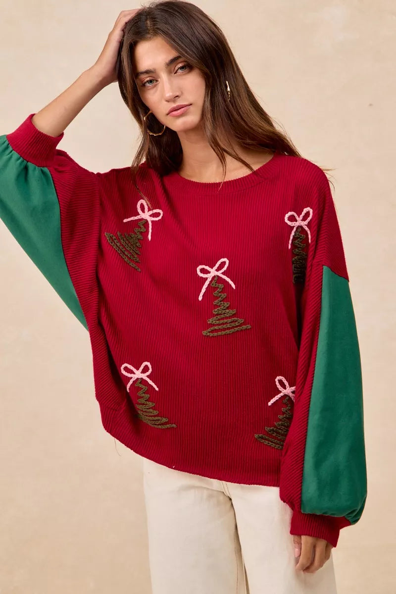 BiBi Christmas Theme Tree Embroidered Sweater - FELLAURA