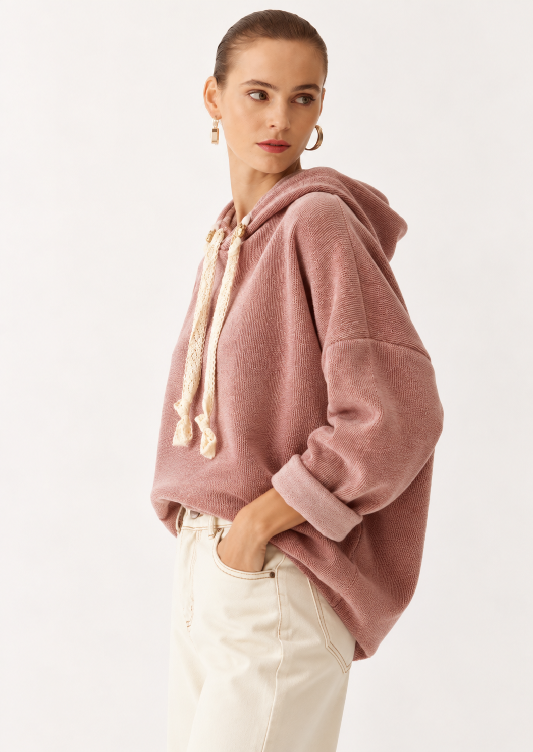 Drawstring Dropped Shoulder Hoodie