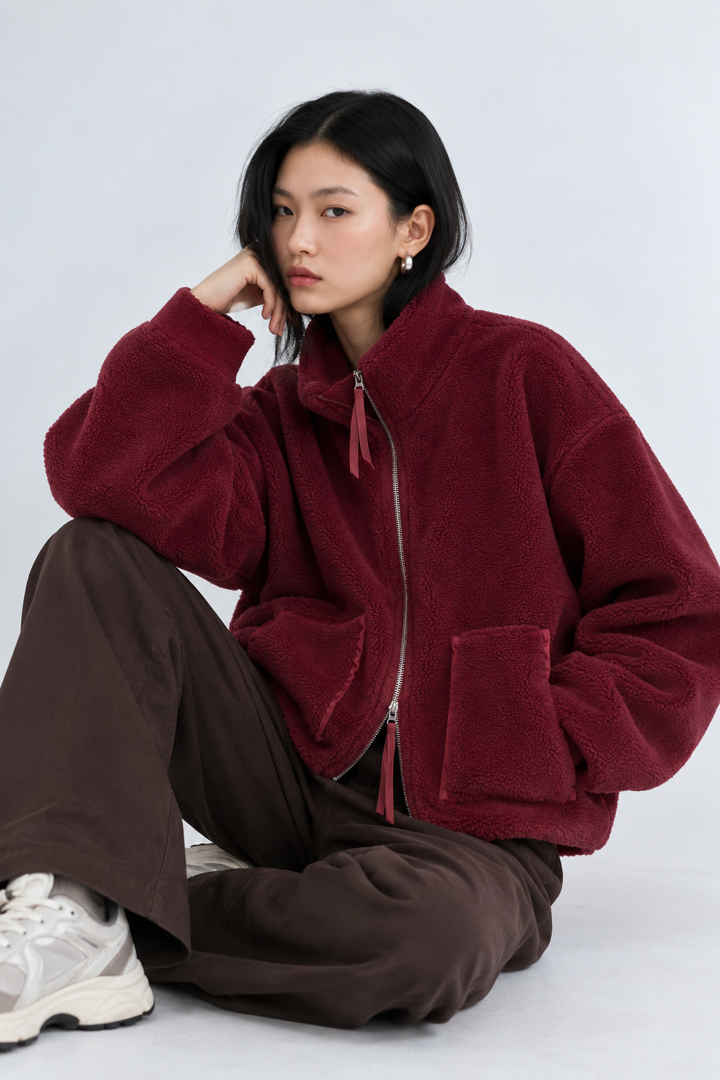 Oversized Cozy Sherpa Fleece Zip-Up Jacket