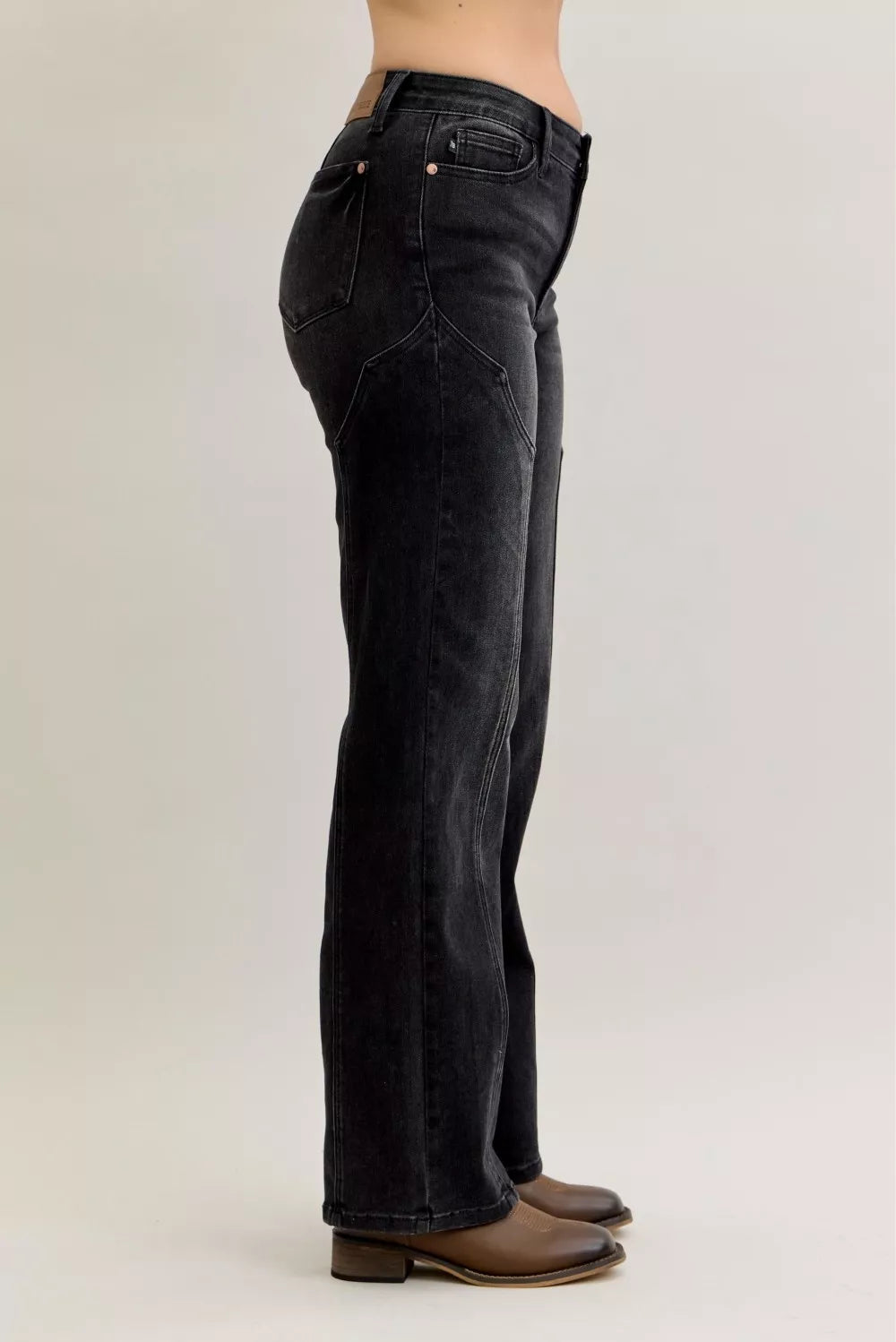 Judy Blue Mid Rise Straight Western Seam Detail Jeans - FELLAURA