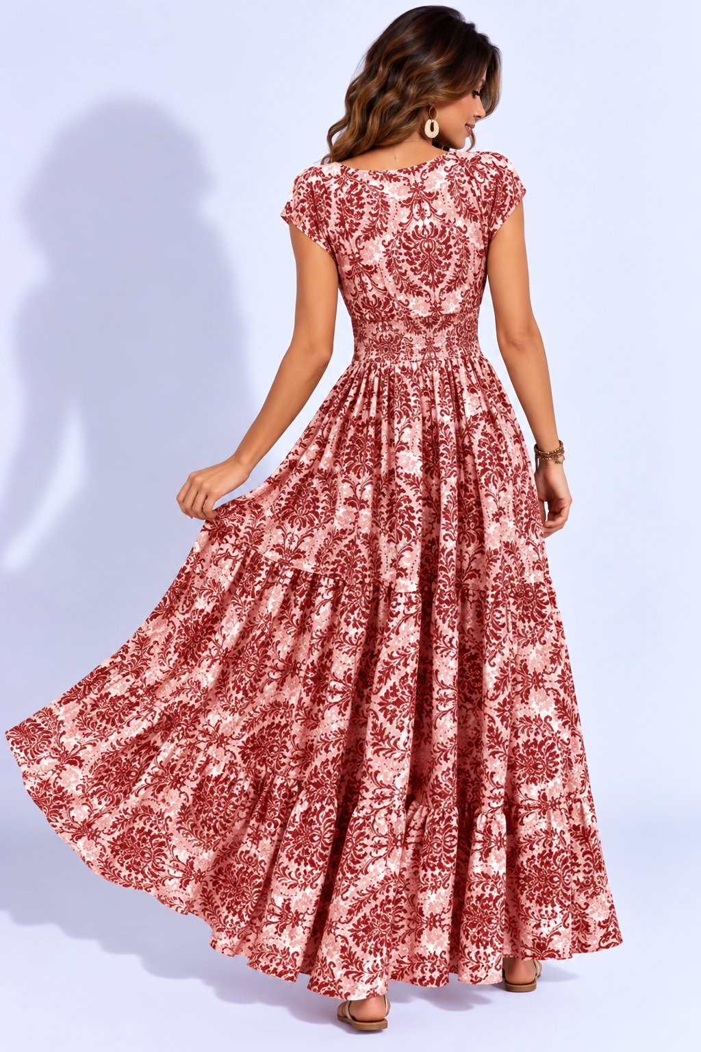 Printed Cap Sleeve Maxi Dress