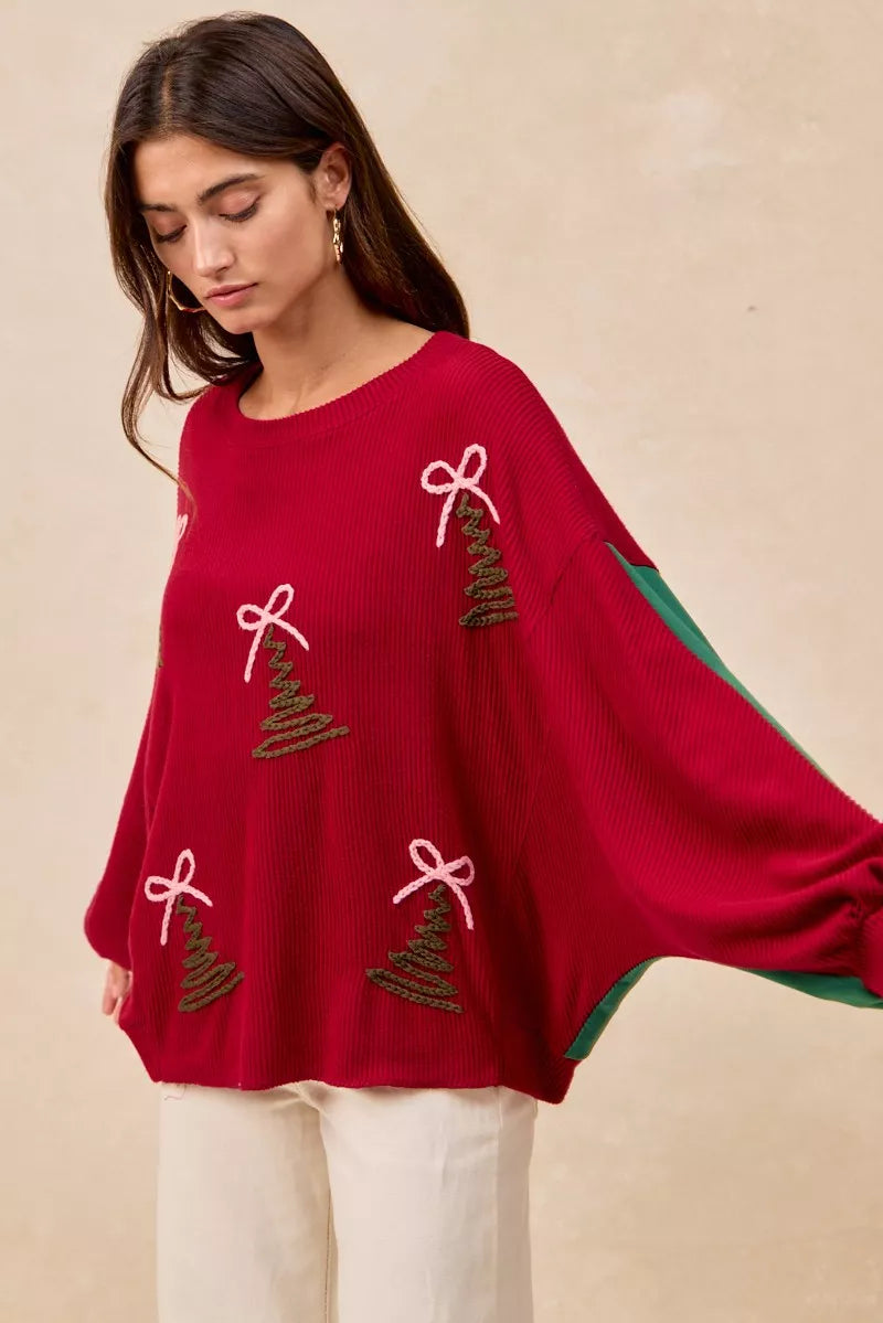BiBi Christmas Theme Tree Embroidered Sweater - FELLAURA