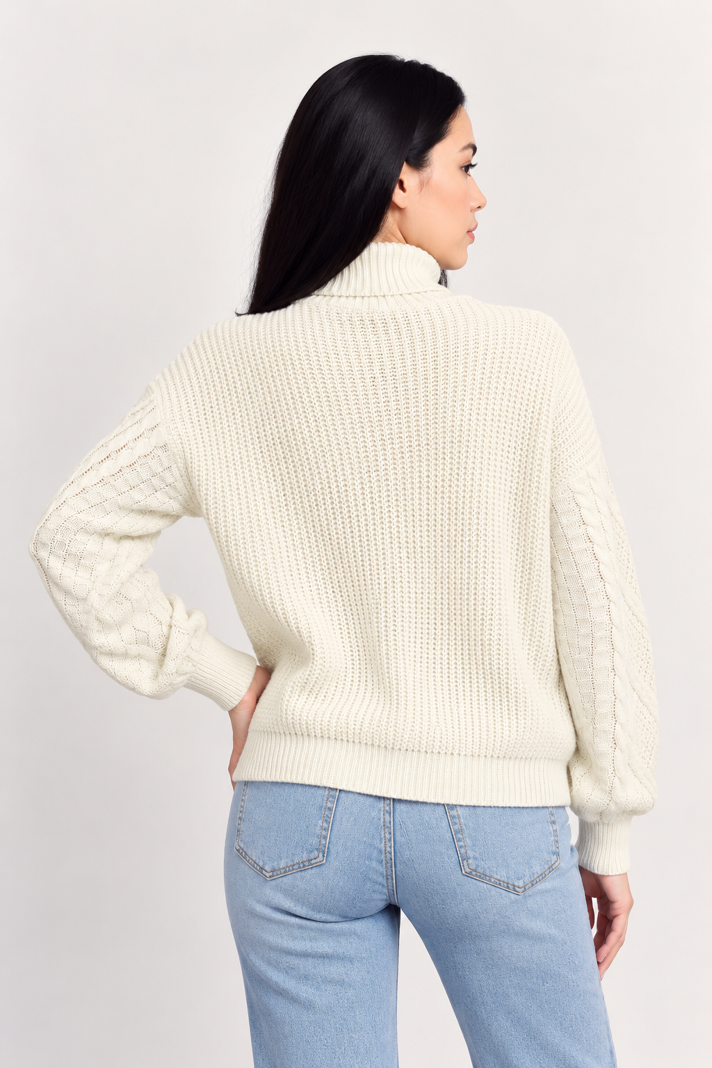 Cable-Knit Turtleneck Long Sleeve Sweater - FELLAURA