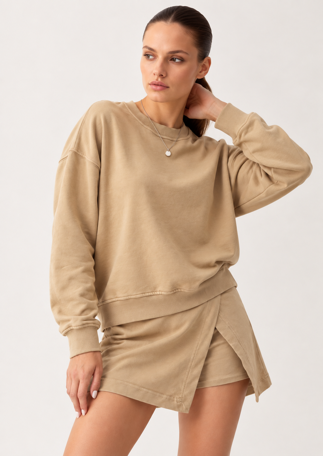 Crew Neck Sweatshirt and Skort Two-Piece Set