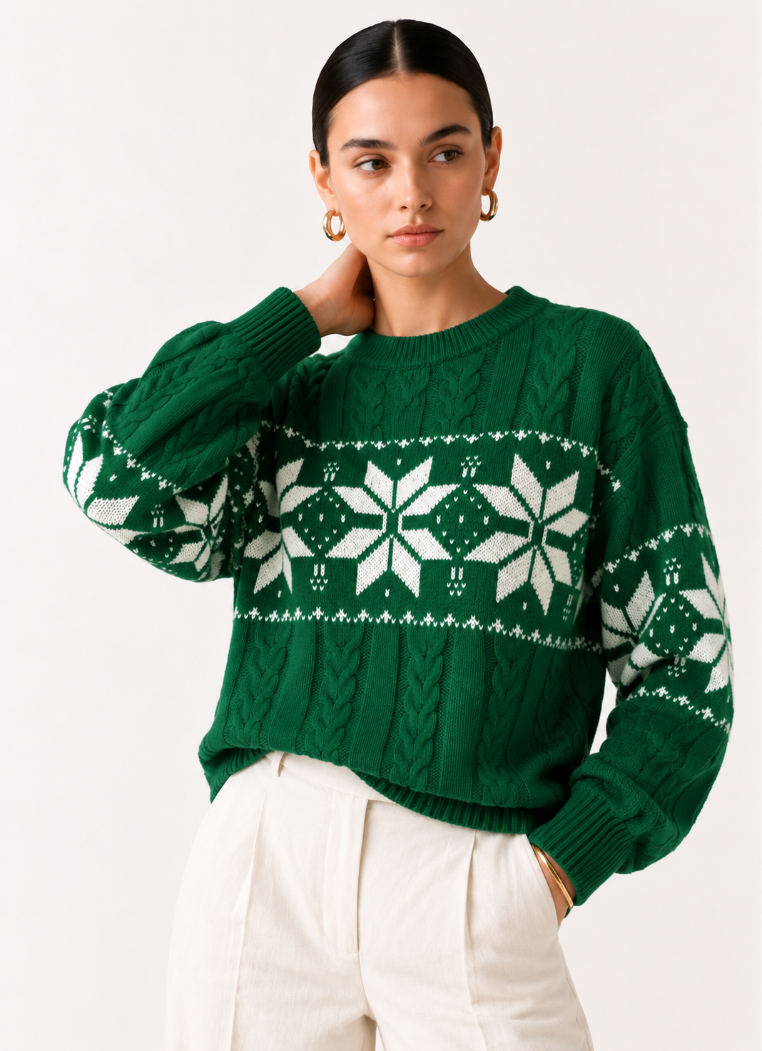 Christmas Snowflake Cable Knit Sweater