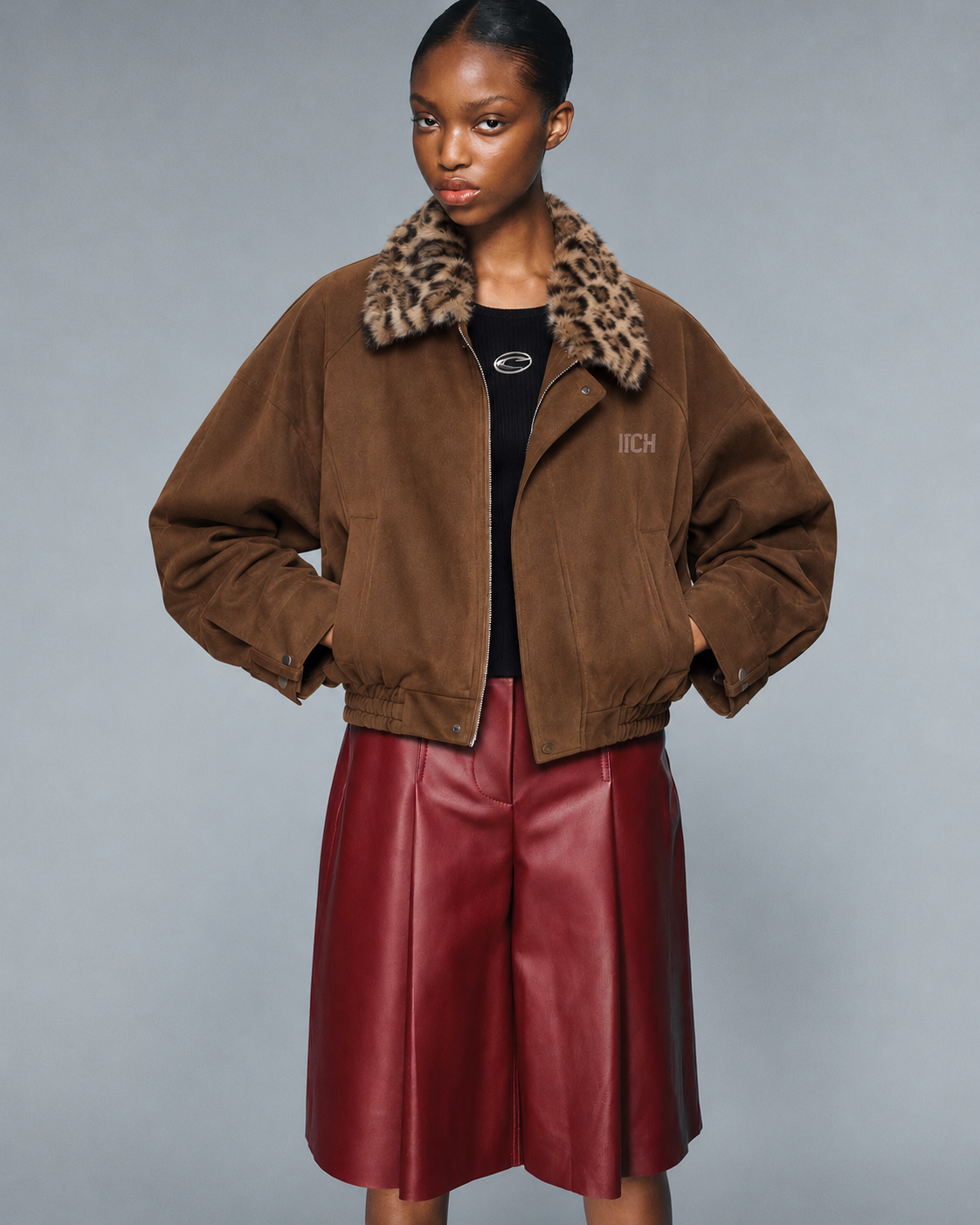 Faux Fur Collar Zip Up Jacket