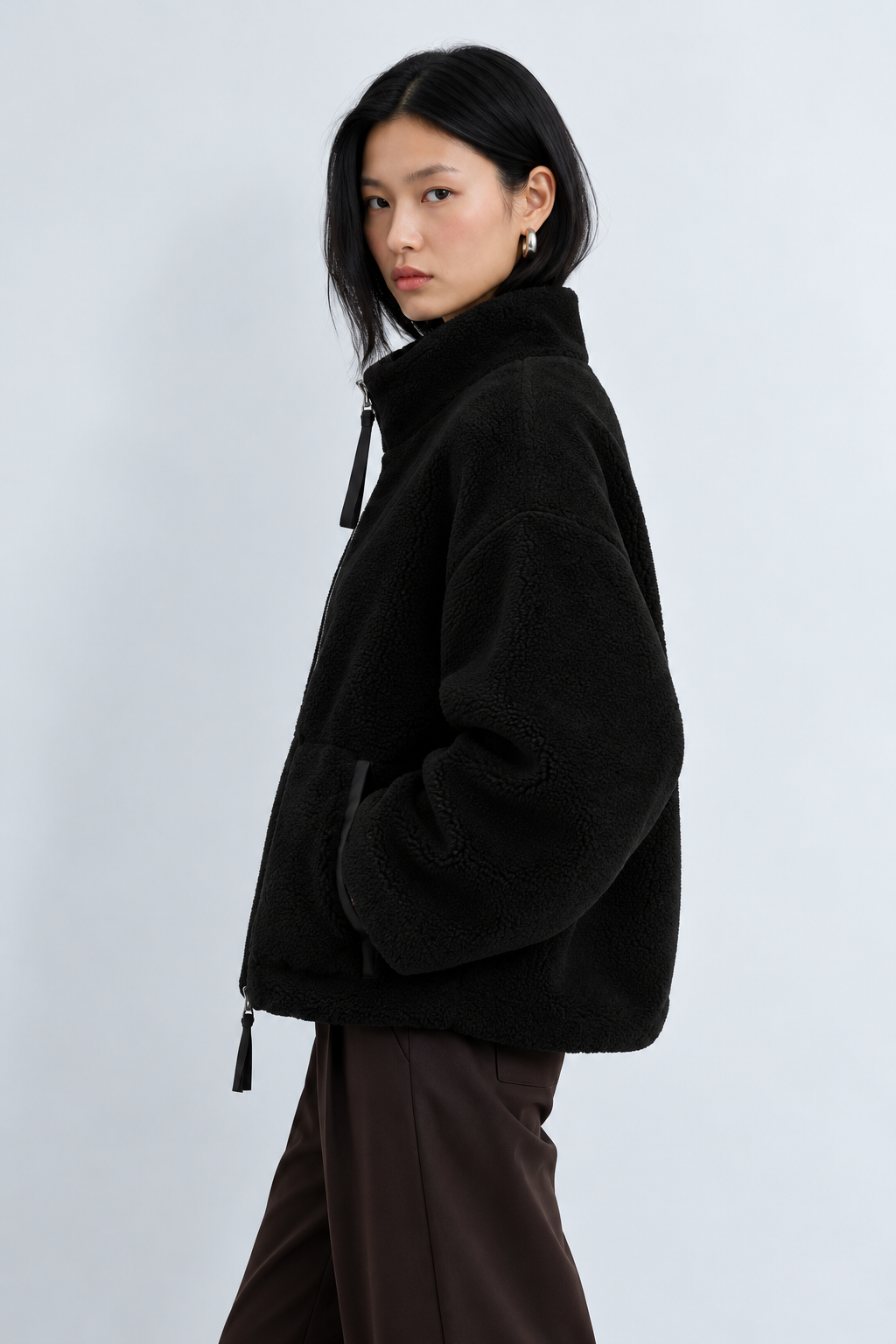 Oversized Cozy Sherpa Fleece Zip-Up Jacket
