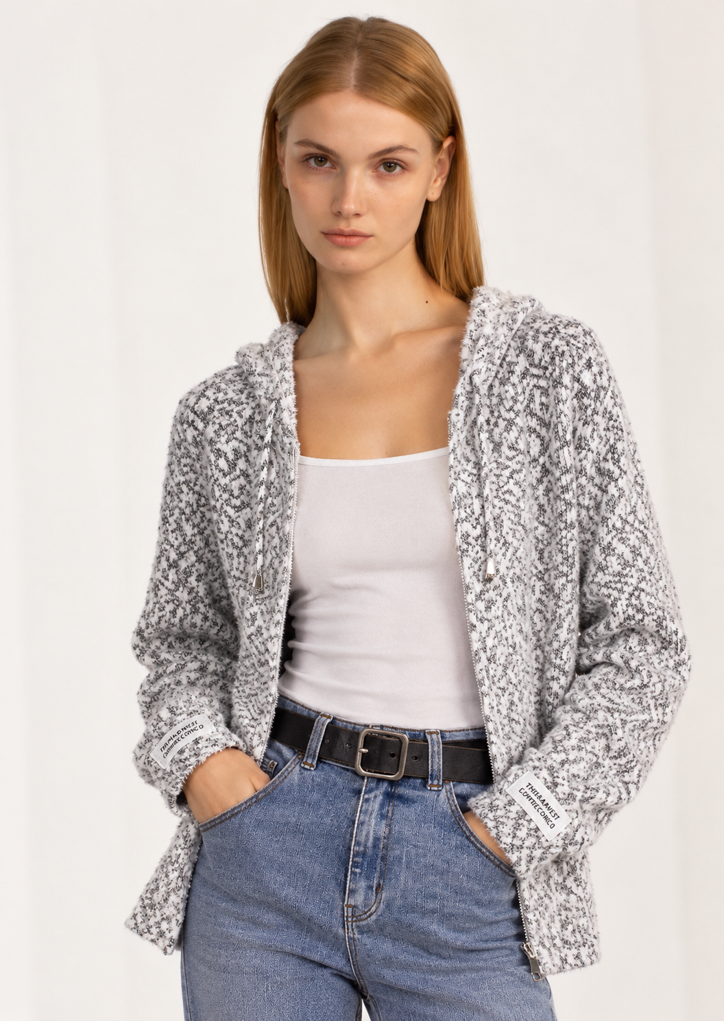 Zip-Up Drawstring Hooded Sweater - FELLAURA