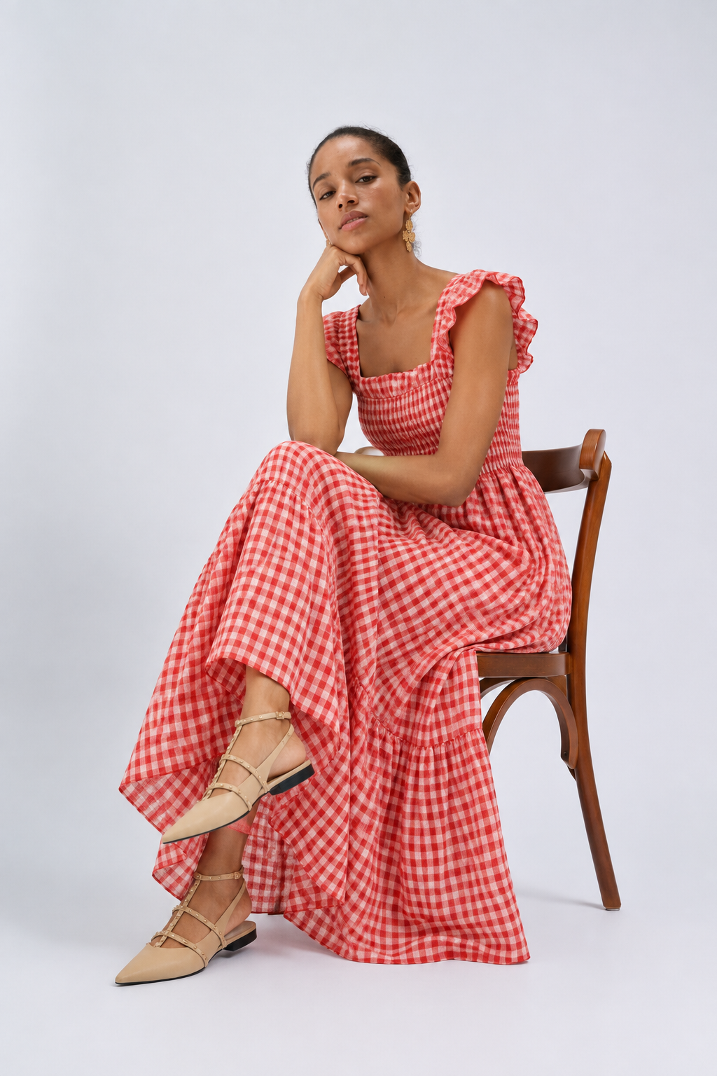 Full Size Gingham Smocked Ruffle Maxi Dress Plus Size - FELLAURA