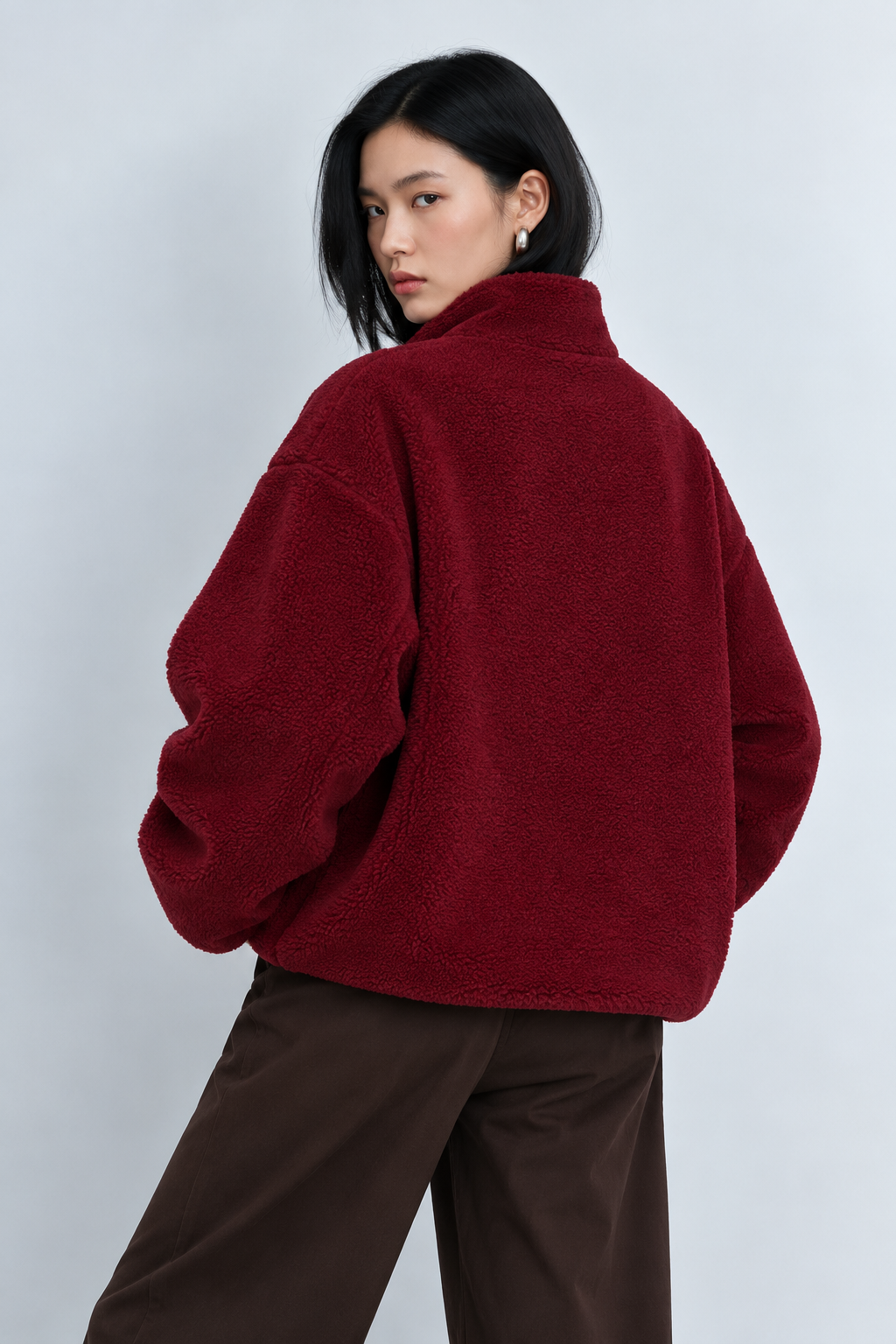 Oversized Cozy Sherpa Fleece Zip-Up Jacket
