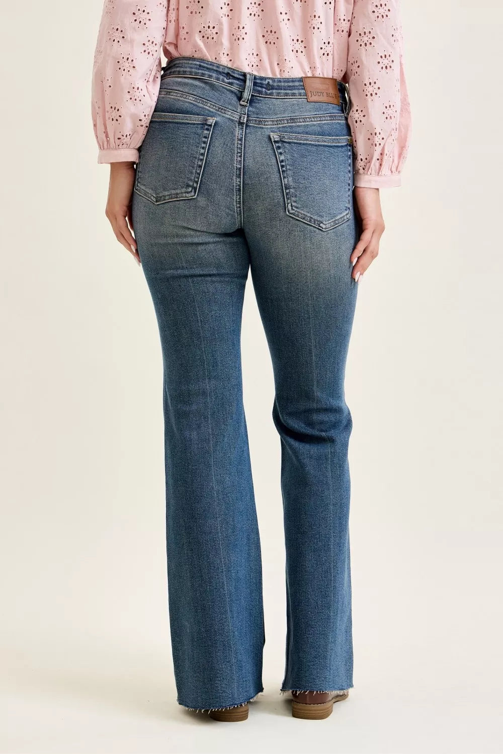 Judy Blue Mid Rise Flare Jeans with Front Flap Pockets - FELLAURA