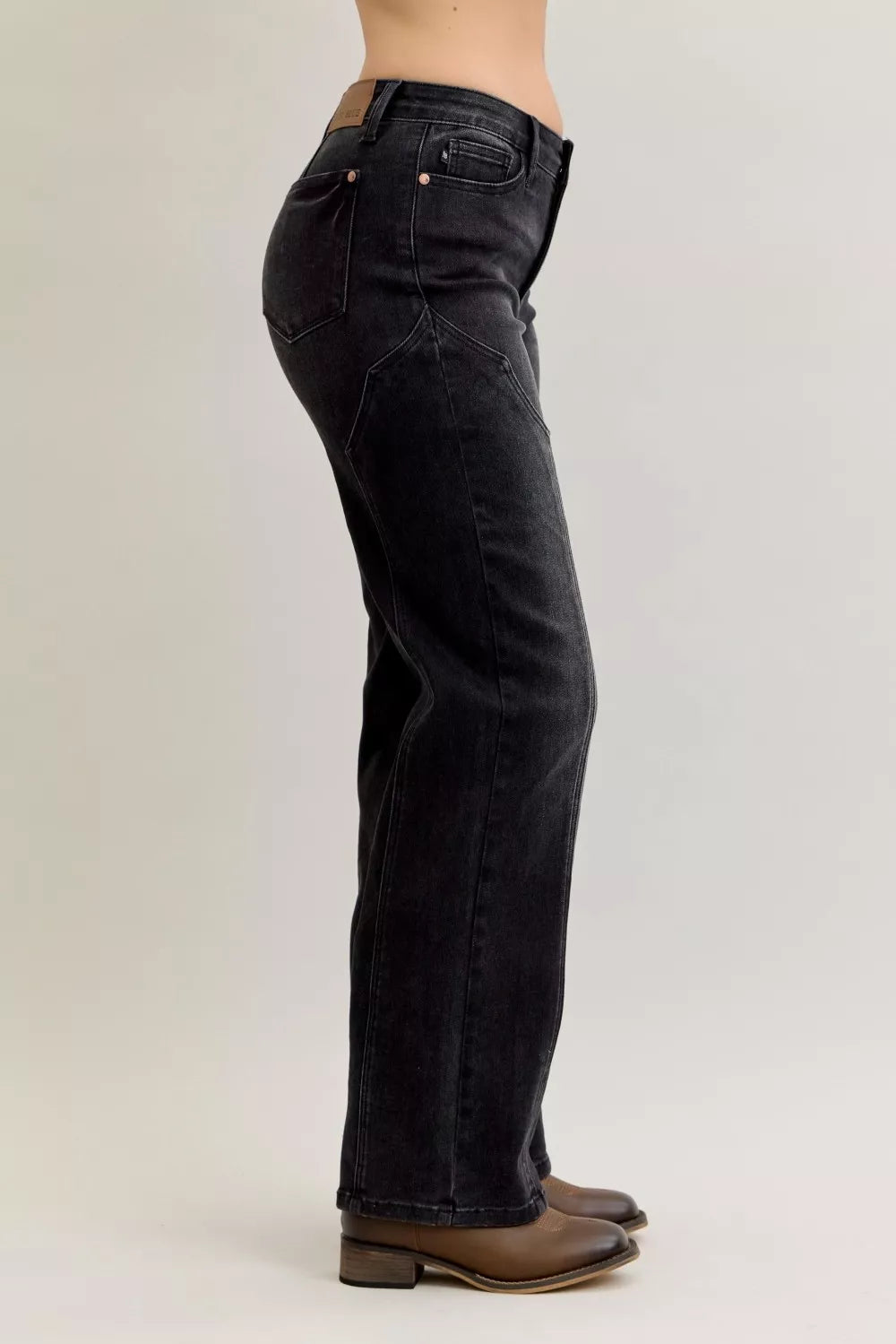 Judy Blue Mid Rise Straight Western Seam Detail Jeans - FELLAURA