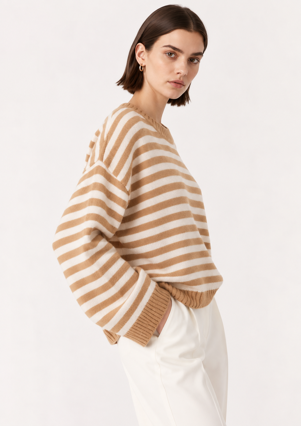 Ribbed Striped Dropped Shoulder Sweater - FELLAURA
