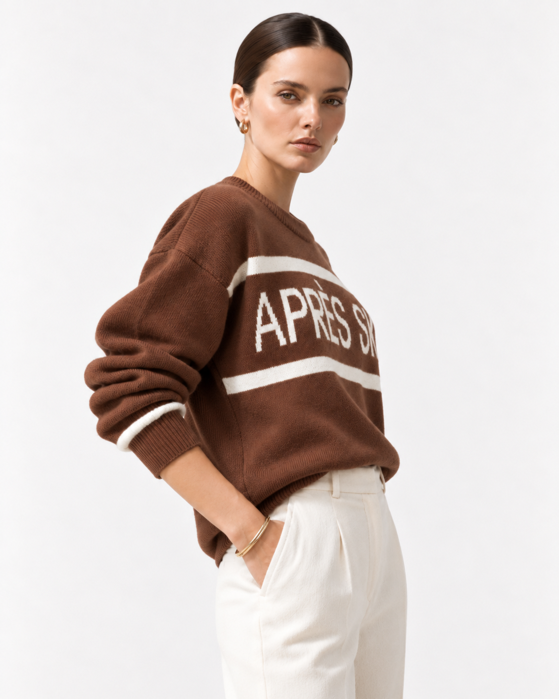 Letter Crew Neck Dropped Shoulder Sweater - FELLAURA
