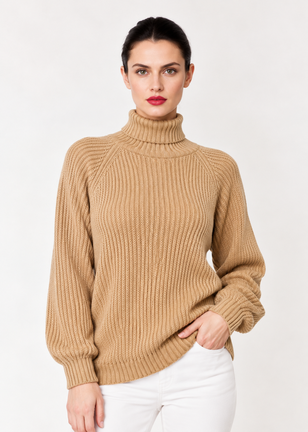 Rib-Knit Turtleneck Pullover Sweater - FELLAURA